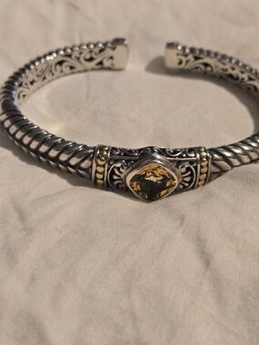 Robert Manse 925 Sterling Silver 18K Gold Citrine Balinese Cuff Bracelet